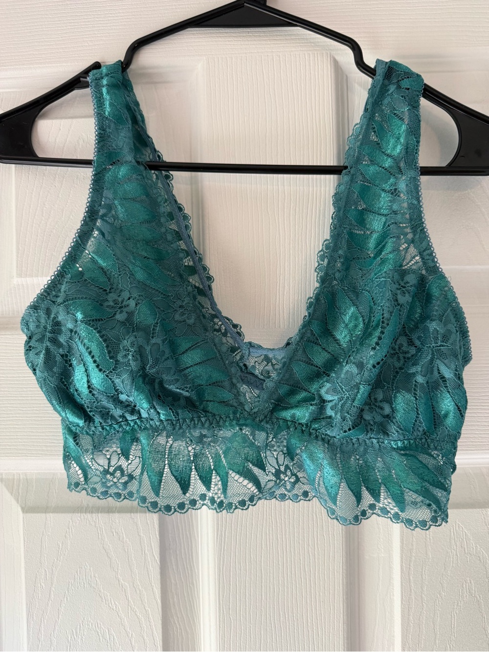 Aerie Teal Lace Bralette M Wireless Floral Pullover Nylon Spandex Semi-Sheer